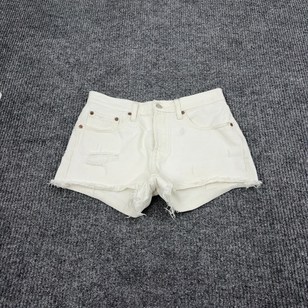 Levis Shorts Womens 29 White Cotton Denim 501 Cutoff Distressed Casual Summer